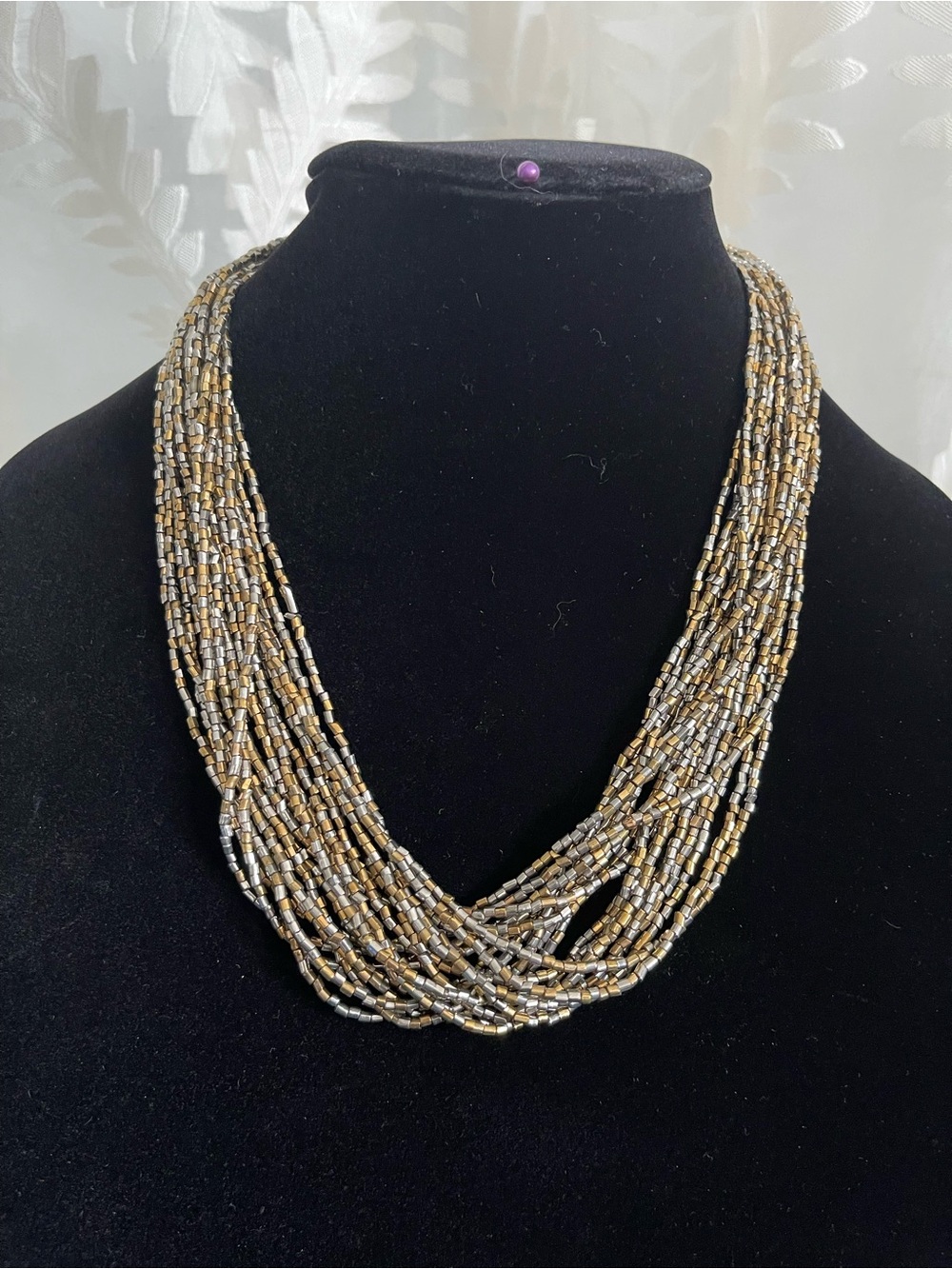 Multi-Strand Metallic Beaded Necklace - Gold & Silver